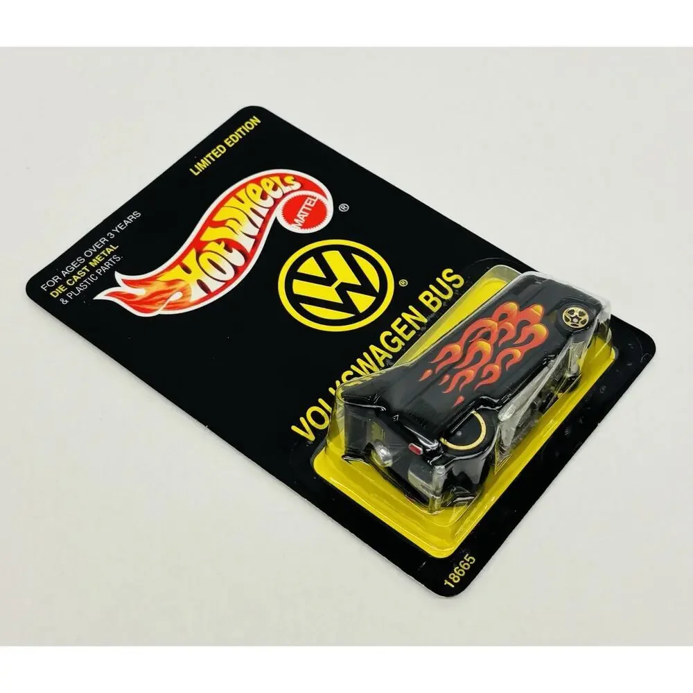 Hot Wheels VW Volkwagen Drag Bus Black Flames Limited Edition 18665 w/ Protector